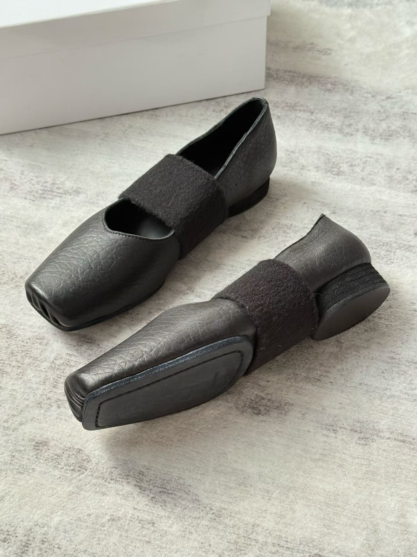 Square Toe Strap Leather Ballet Flats