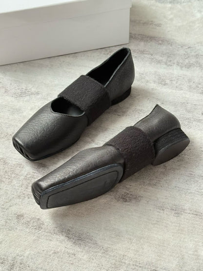 Square Toe Strap Leather Ballet Flats
