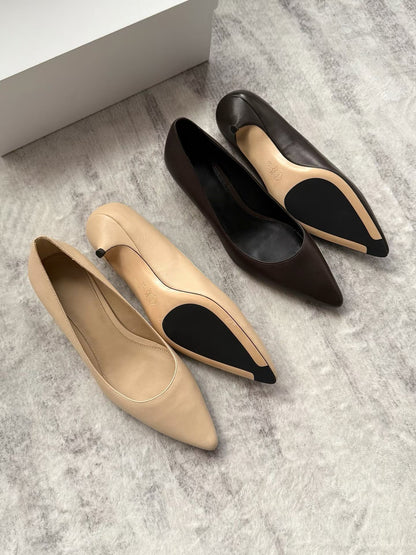 Pointed Kitten Heel Leather Pumps