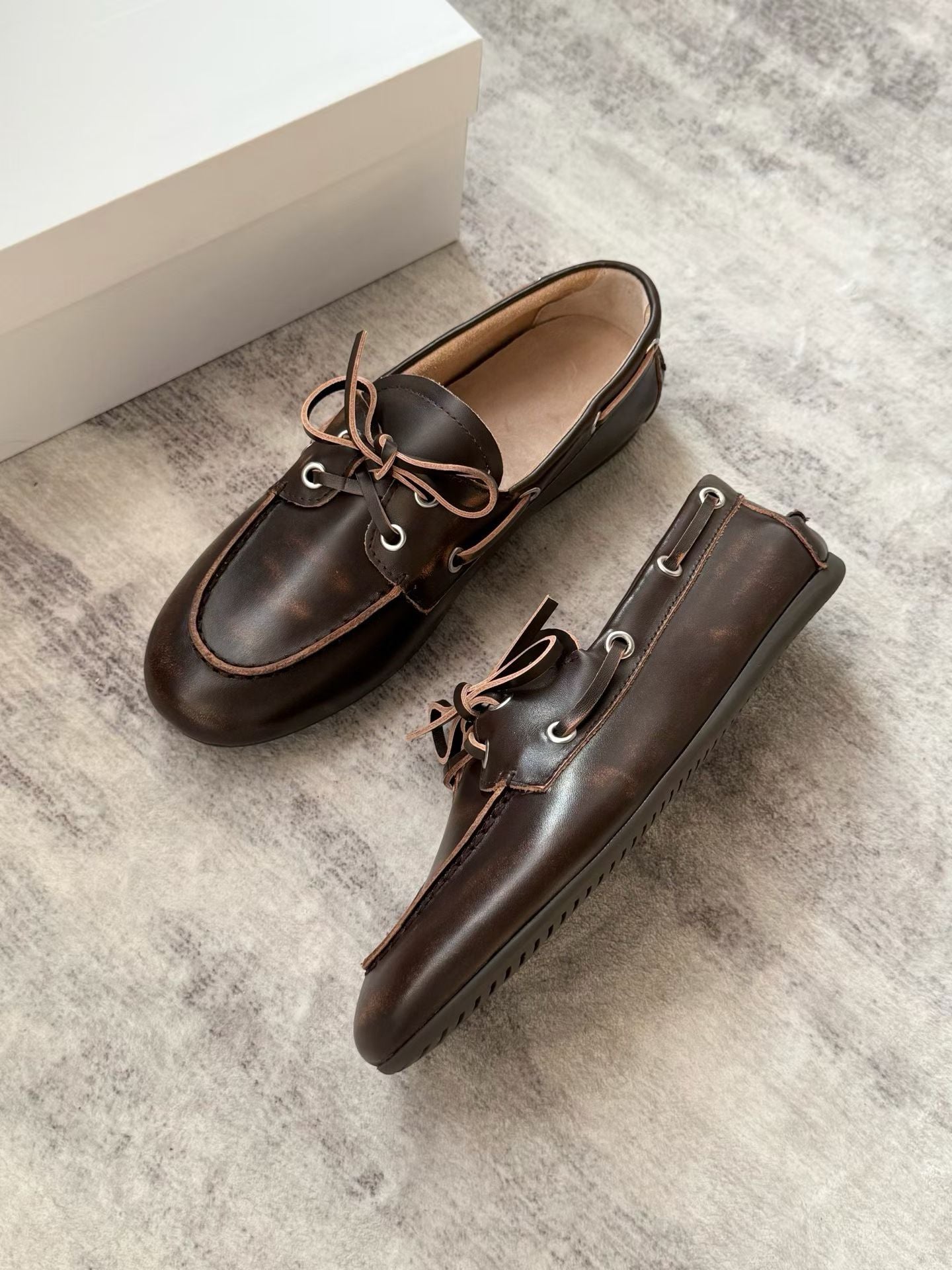 Vintage Distressed Leather Boat Shoes