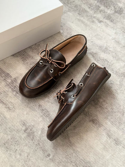 Vintage Distressed Leather Boat Shoes