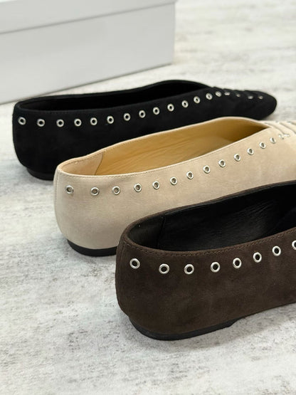 Studded Square Toe Suede Ballet Flats