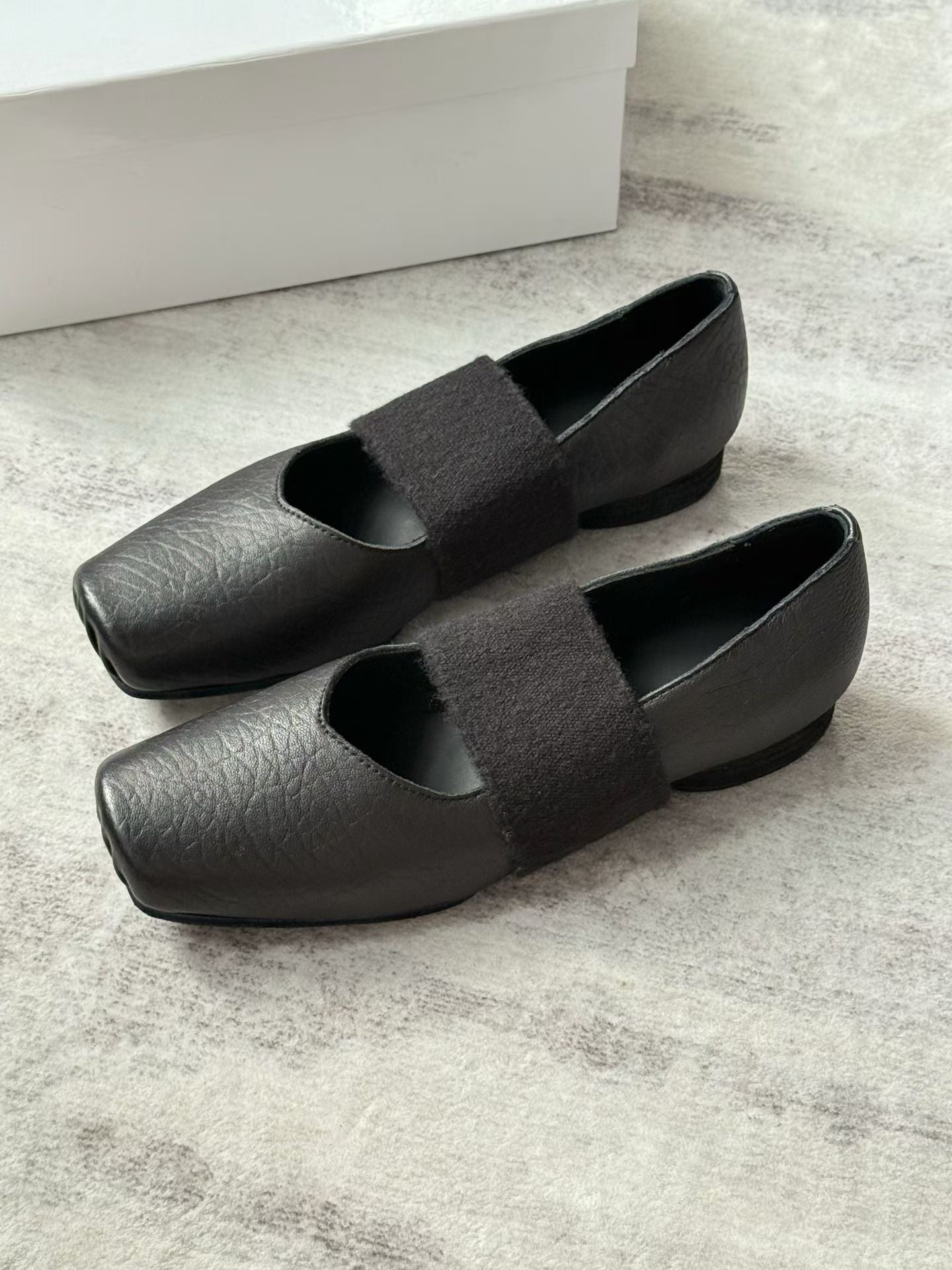Square Toe Strap Leather Ballet Flats