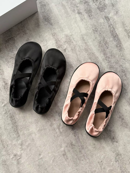 Elastic Strap Satin Ballet Flats