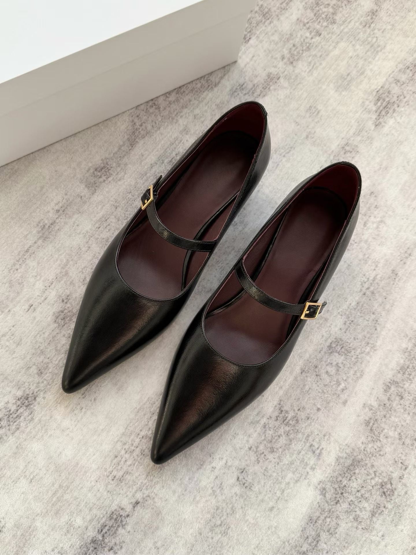 Pointed Leather Mary Jane Heels