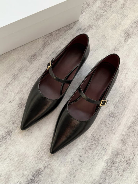Pointed Leather Mary Jane Heels
