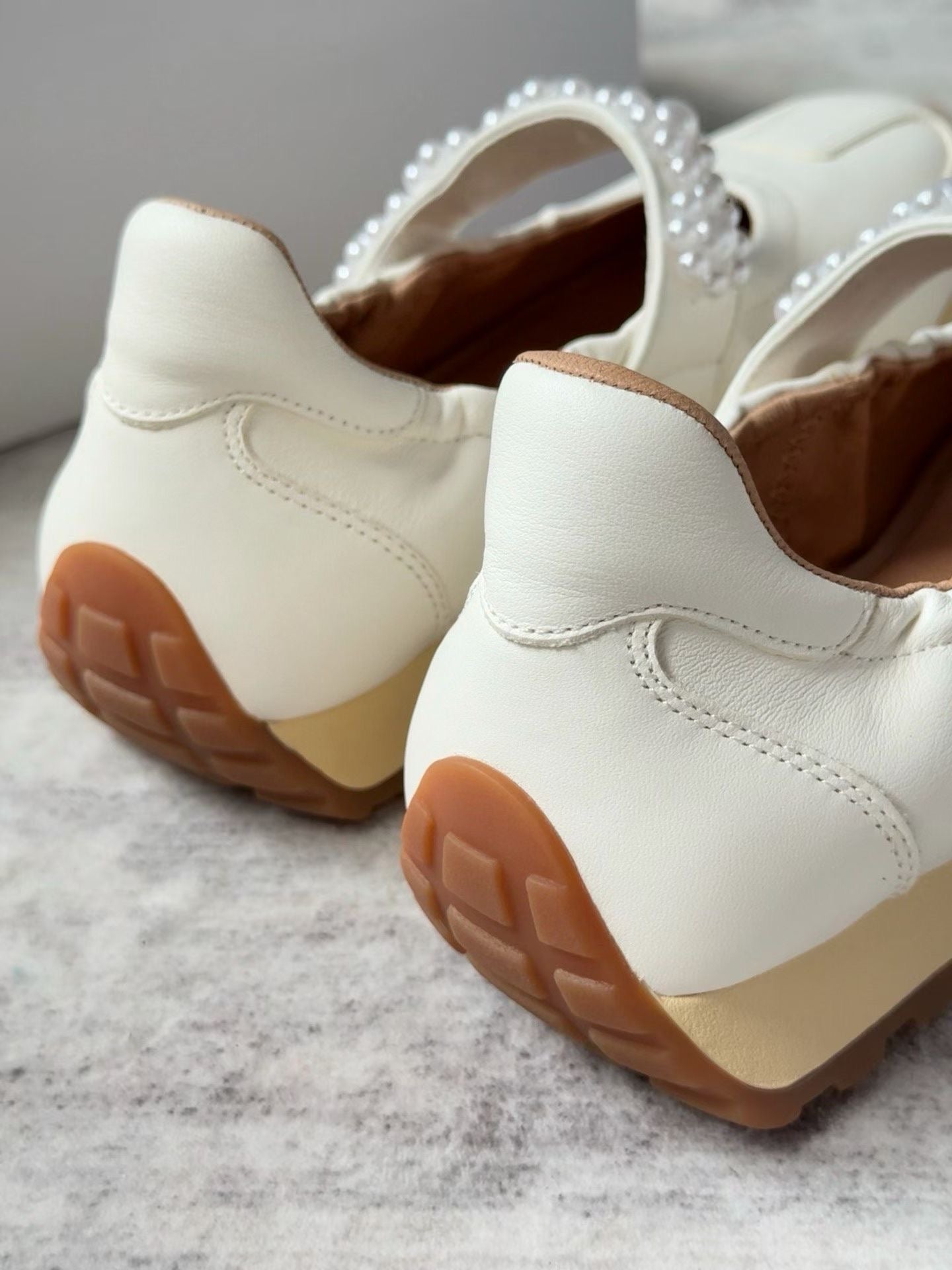 Pearl Strap Leather Mary Jane Sneakers