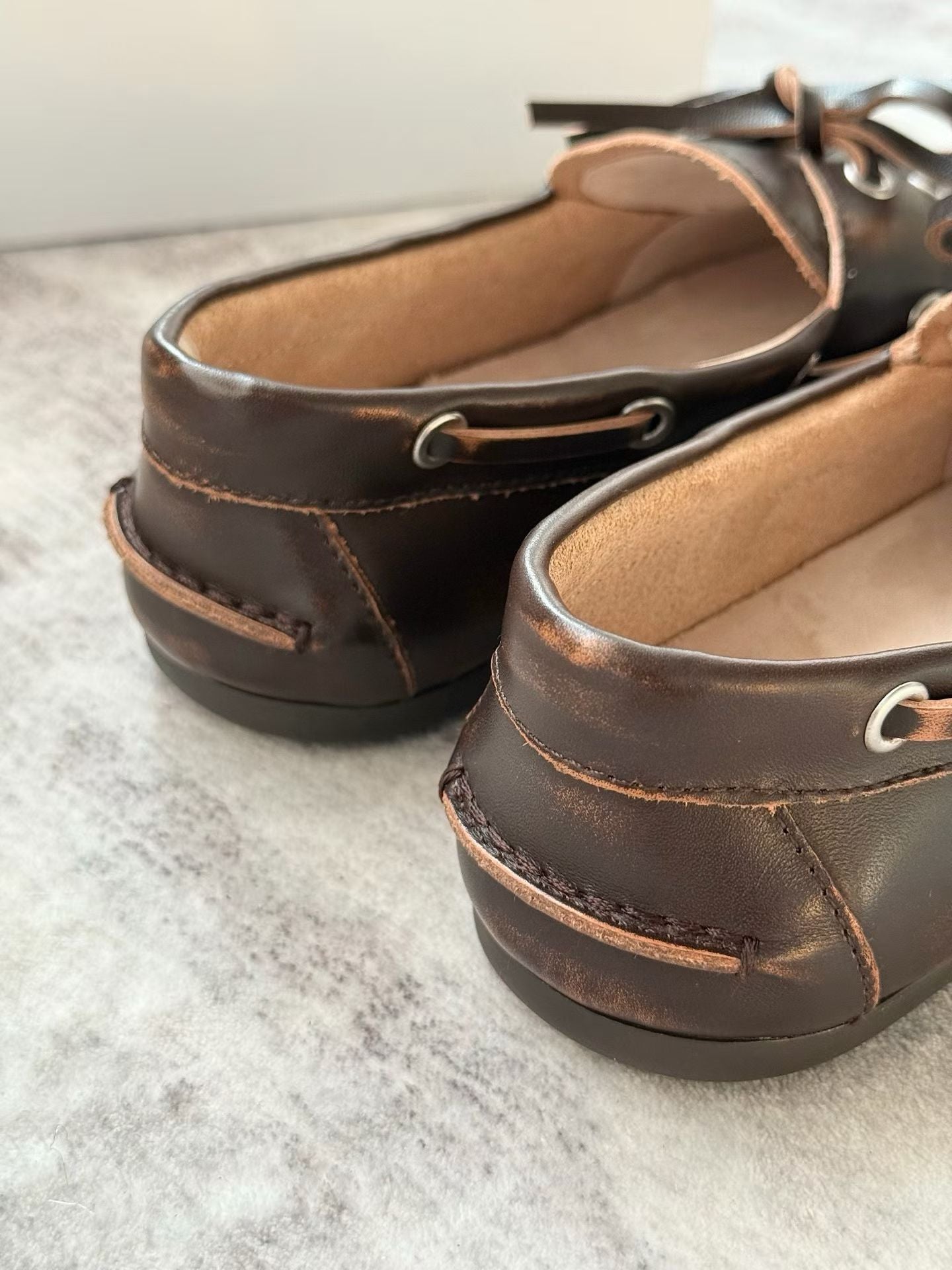 Vintage Distressed Leather Boat Shoes