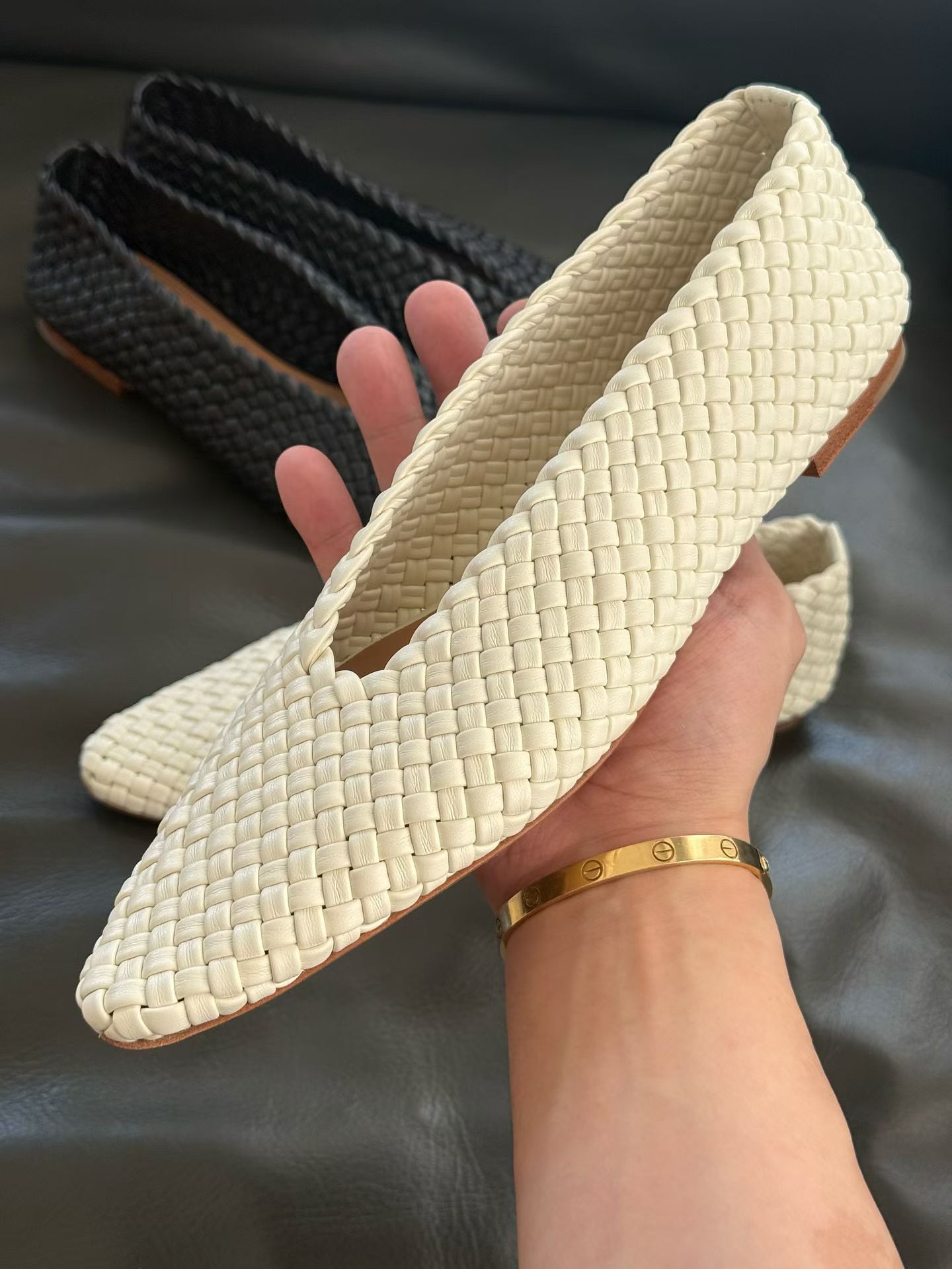 Woven Lambskin Leather Ballet Flats
