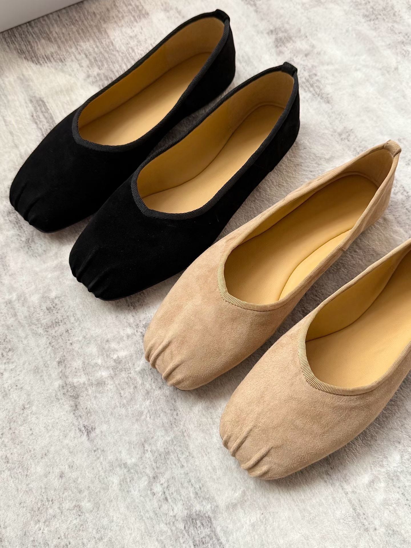 Square Toe Suede Ballet Flats